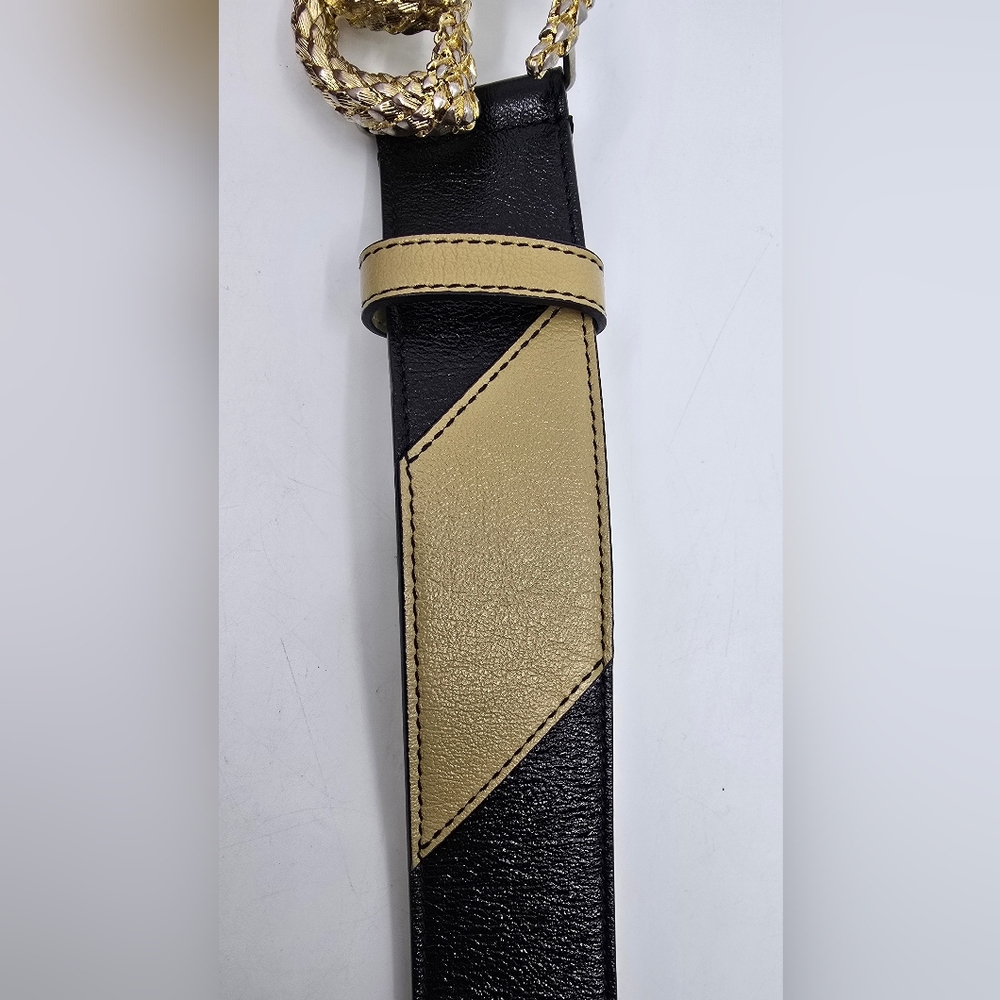 Gucci Calfskin Striped Textured Double G Belt - Picture 3 of 13